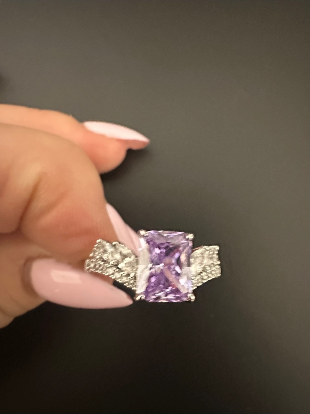 Lavender Halo Statement Ring with Pavé Accents. Size 9 NWOT
